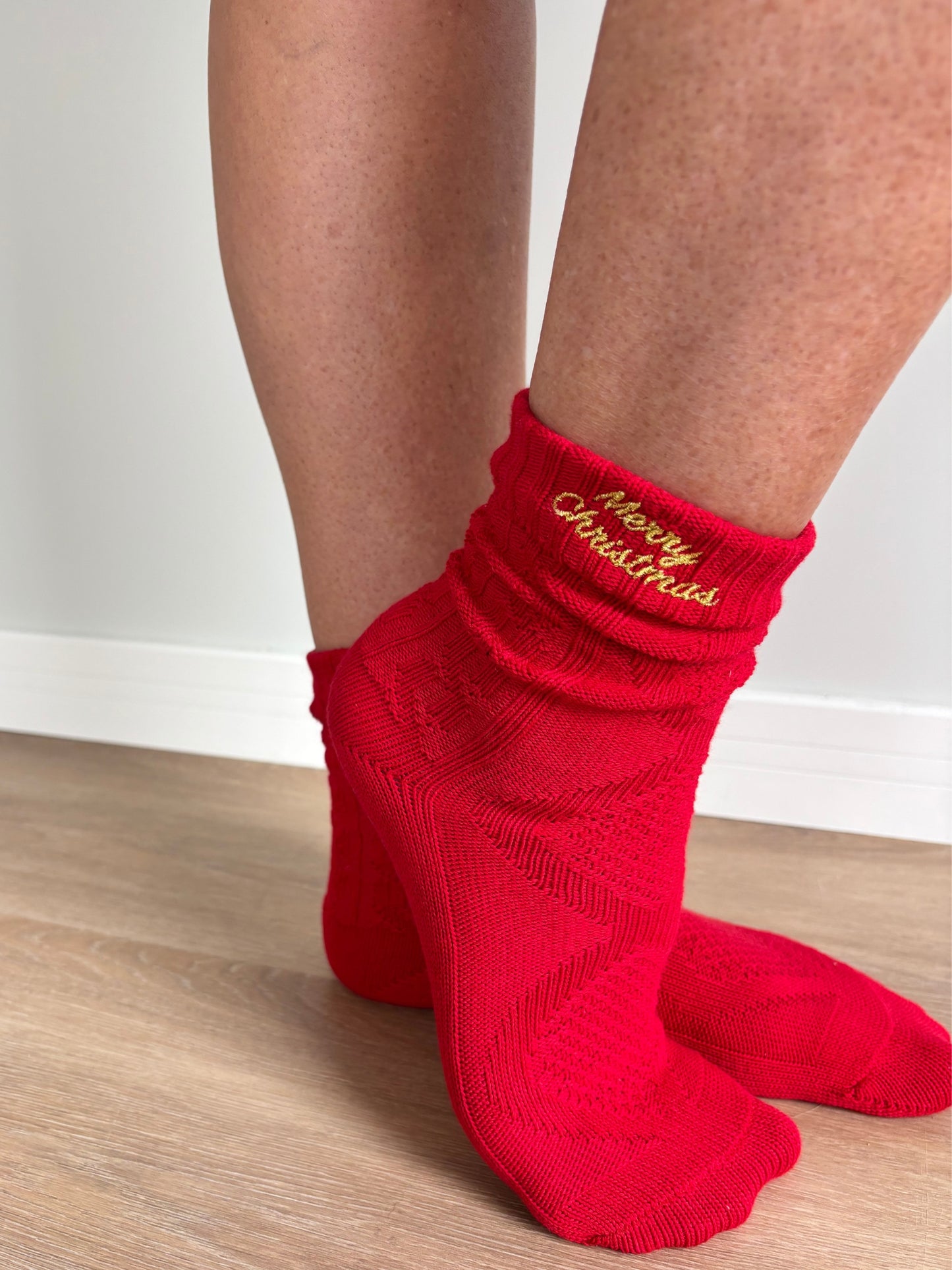 Merry Christmas (Red) Slouch Crew Grip Socks