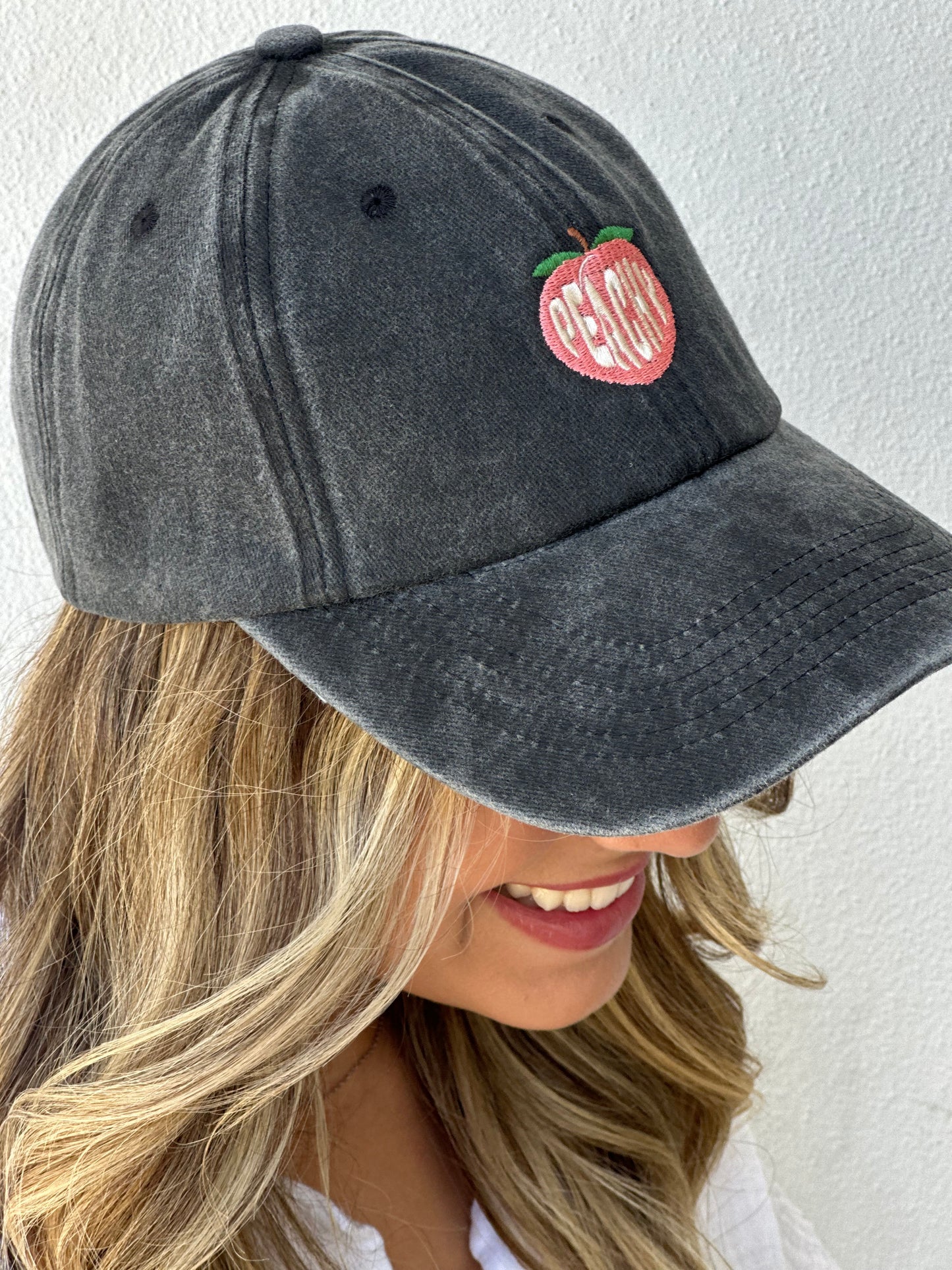 Peachy Cap — Black Washed Denim