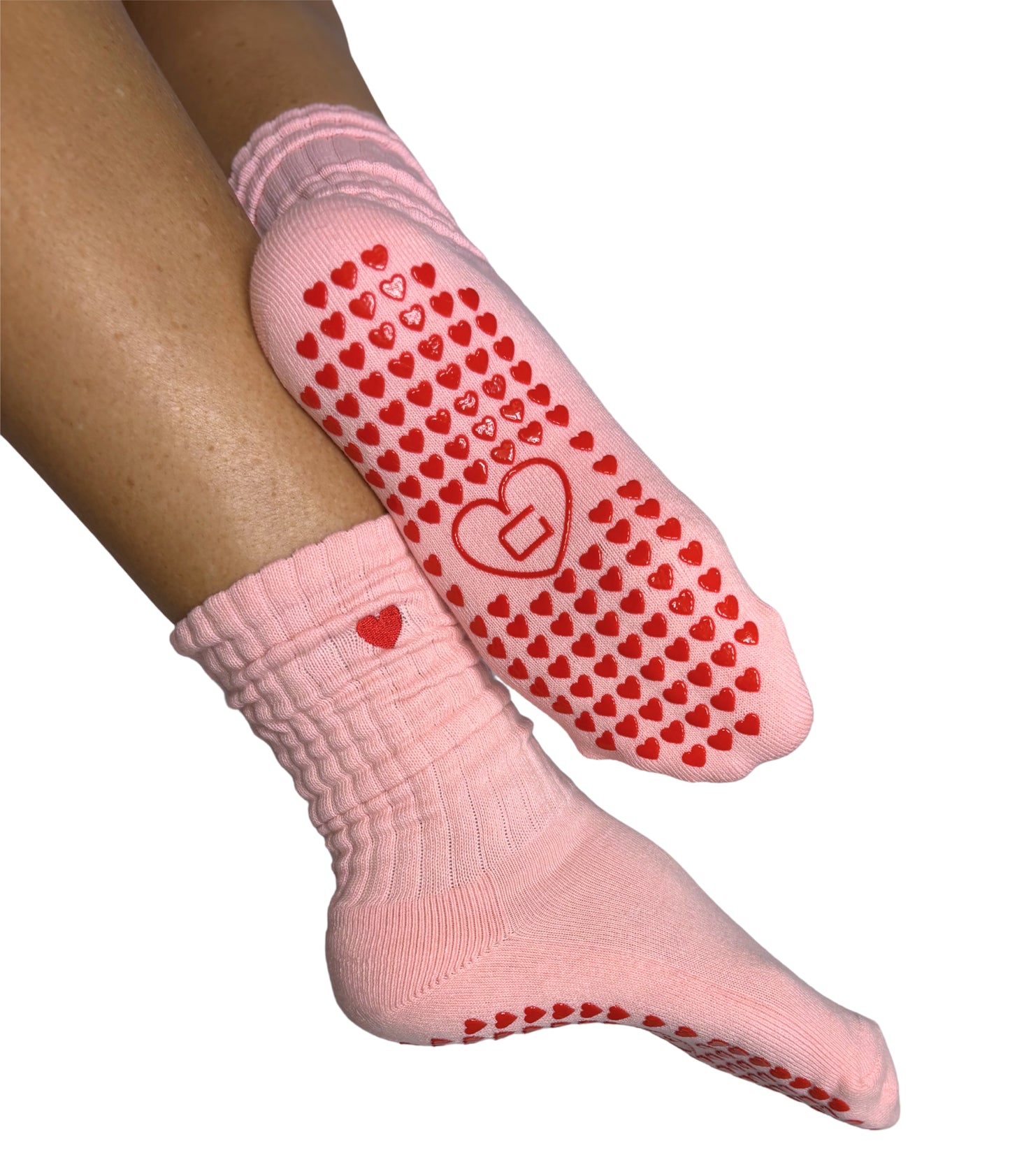 Loved Up Scrunch Crew Grip Socks (Soft Pink&Ruby Red)