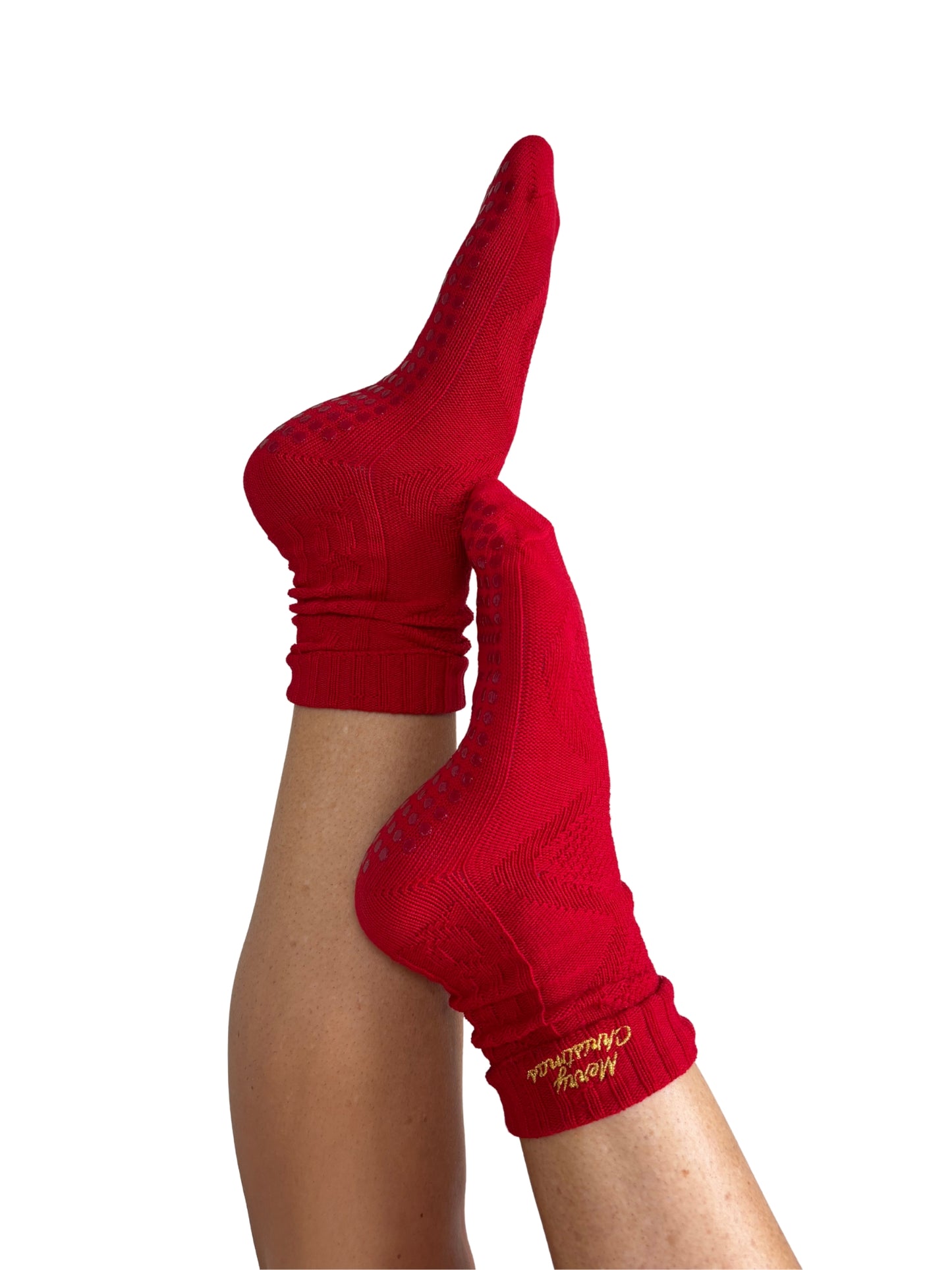 Merry Christmas (Red) Slouch Crew Grip Socks