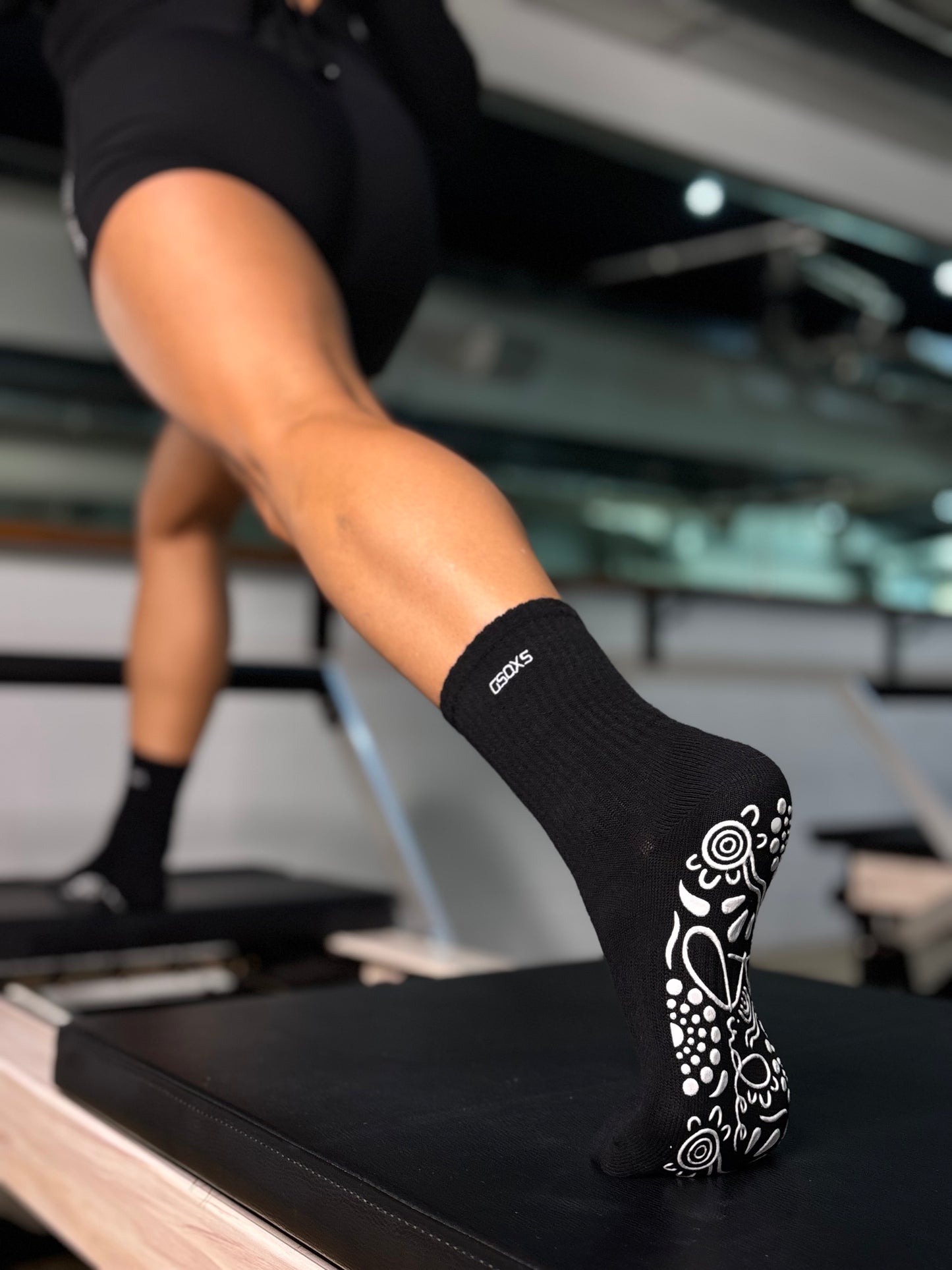 Black Crew Style Grip Socks