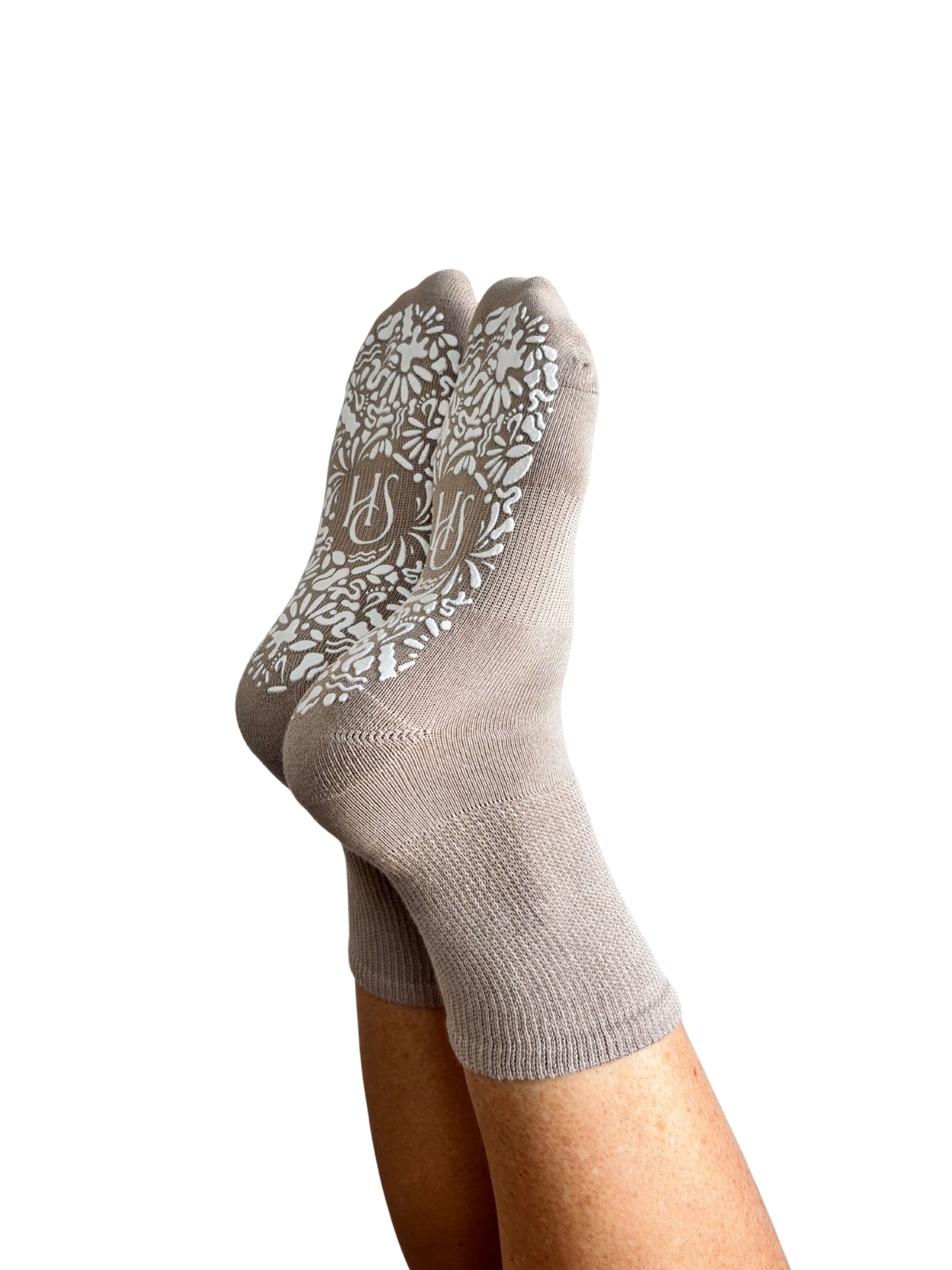 Diabetic Friendly Therapeutic Crew Grip Socks (Beige)