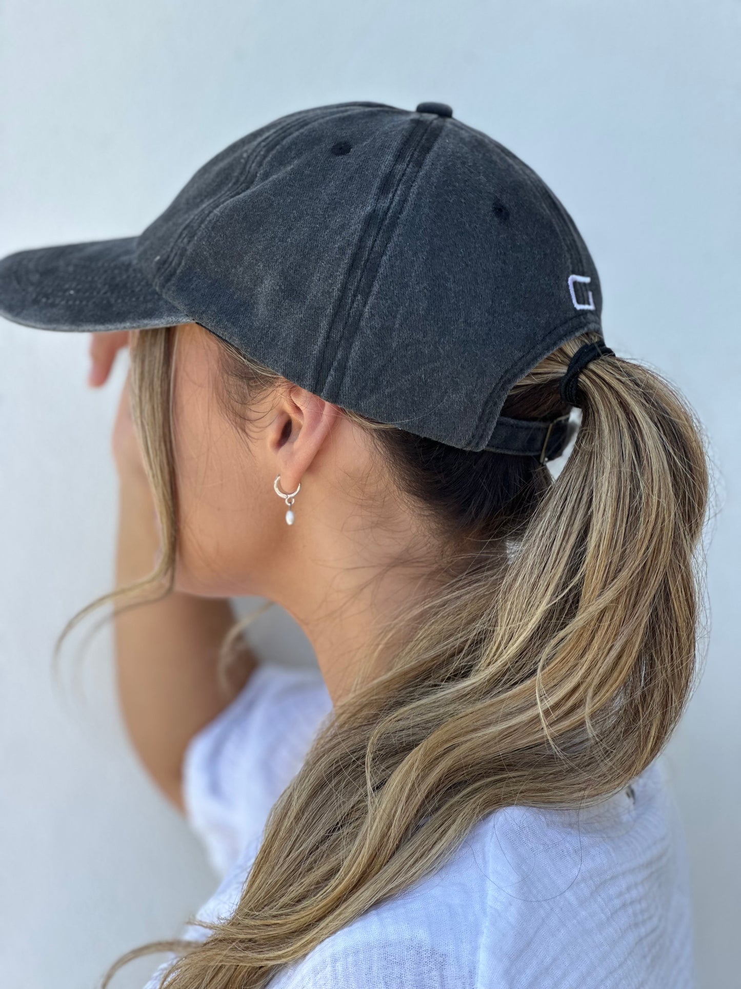 Peachy Cap — Black Washed Denim