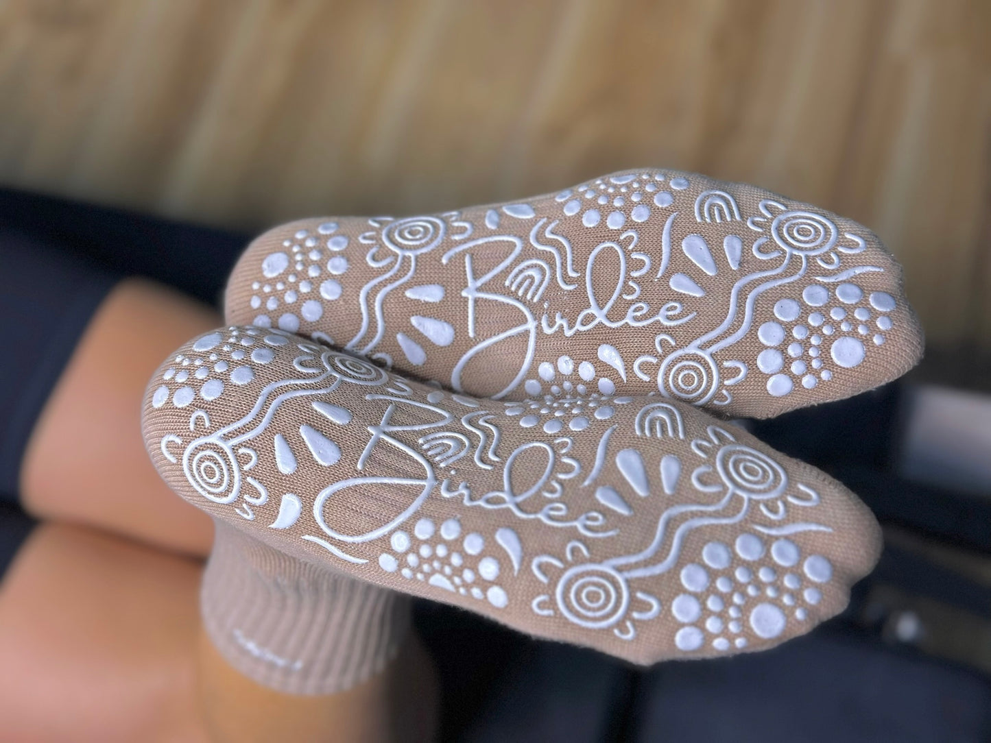 Beige Crew Style Grip Socks