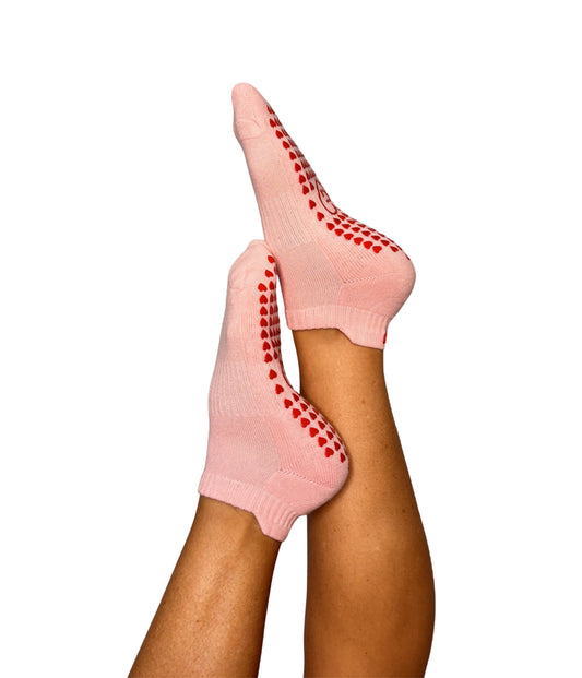Loved Up Low Rise Grip Socks (Soft Pink&Ruby Red)
