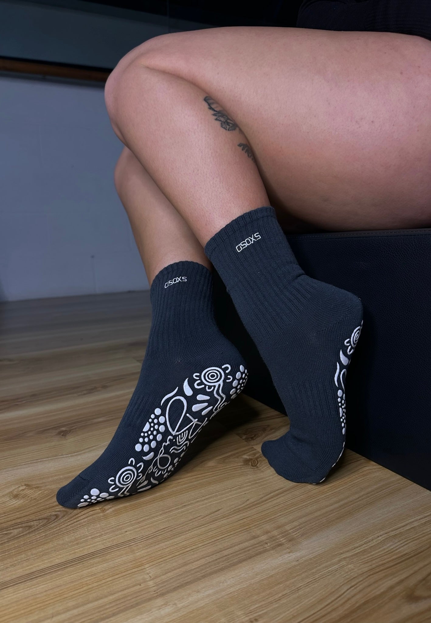 Grey Crew Style Grip Socks