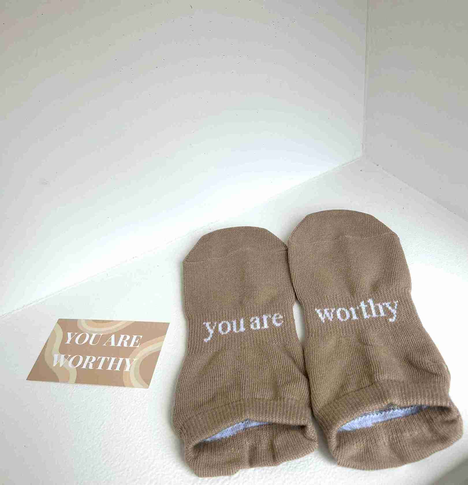 ‘you are worthy’ (Tan) Grip Socks - GSOXS
